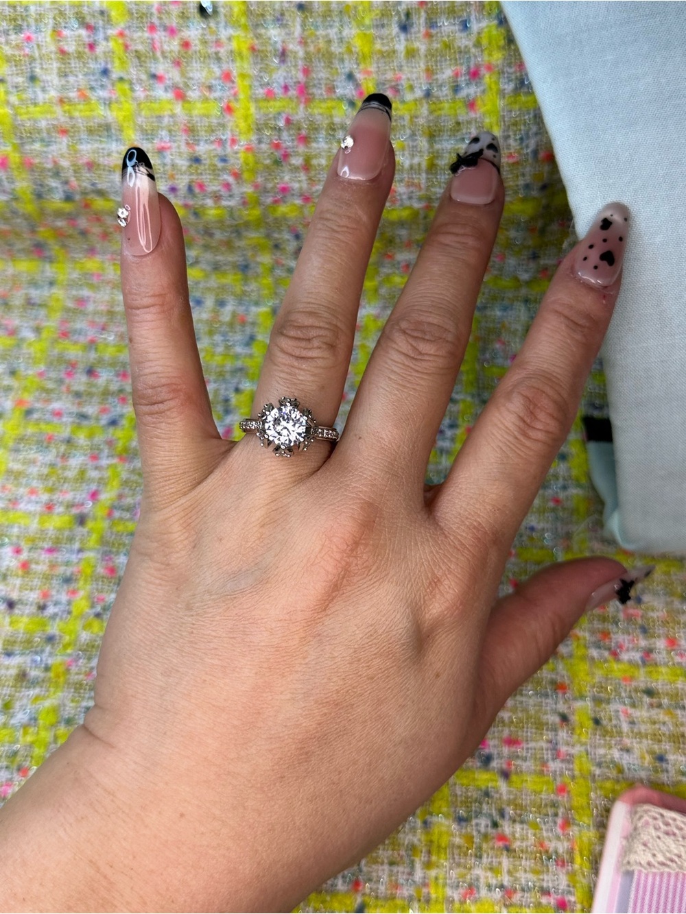 Classic White Halo Engagement Ring with Clear Center Stone